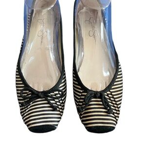 Jessica Simpson Black and Cream Striped Bow Ballet Flats